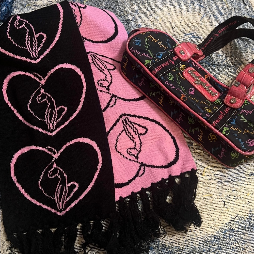 Baby Phat Multicolor Logo Shoulder Bag + reversible Scarf bundle